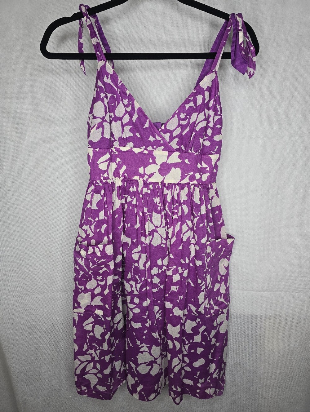 American Eagle Summer Mini Dress Purple Tropical Floral Tie Straps Retro Beach 0
